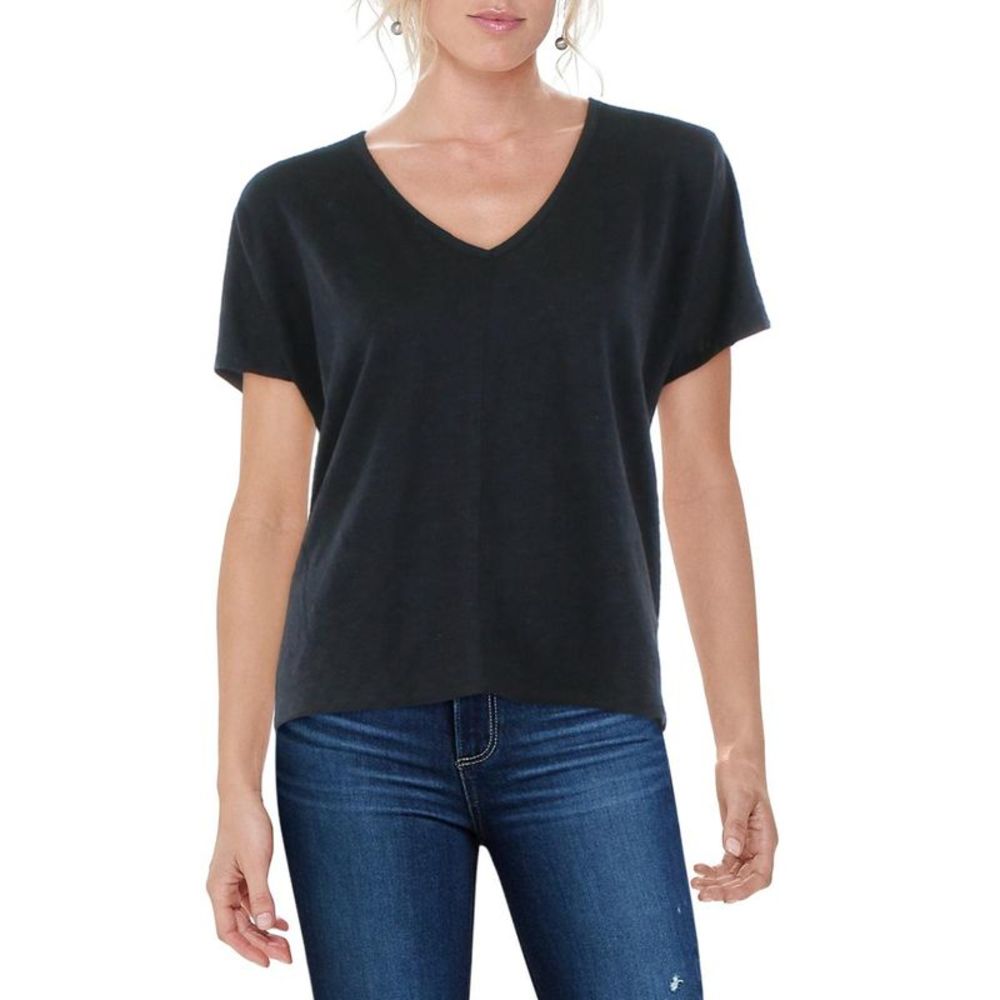 Chaser Womens Black Linen Striped Tee Pullover Top Shirt NWT